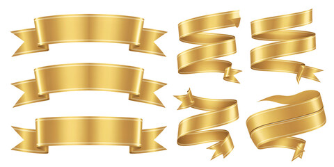 Elegant Golden Ribbons Design Elements for Award Ceremony Invitations and Festive Celebrations, transparent background