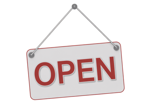 Red Open Sign Hanging on a White Rectangular Background Perfect for Business Grand Opening Announcements, transparent background - Powered by Adobe