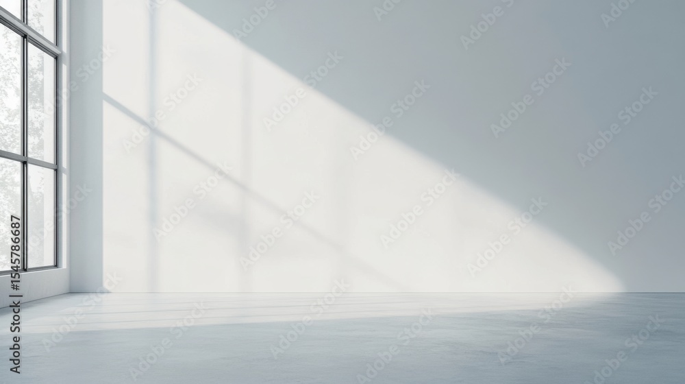 Poster minimalist empty room with sunlight streaming through window