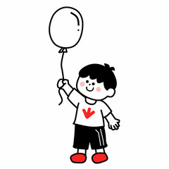A happy boy holding a white balloon, smiling and wearing a white shirt with red icon. Ideal for kids celebration themes, independence day, or children’s events.