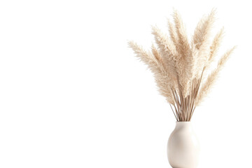 Pampas grass elegantly displayed in a decorative vase on a white backdrop enhances a minimalistic interior aesthetic for modern home decor enthusiasts