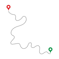 Route Optimization line icon, Route icon between two points with dotted path and location pin. Route location icon in eps 10.