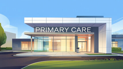 Large building with a sign that says Primary Care