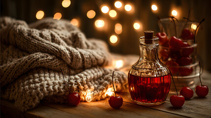 Cozy Cherry Liqueur Still Life Knit Bowl Shots Festive Lights