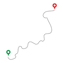 Route Optimization line icon, Route icon between two points with dotted path and location pin. Route location icon in eps 10.