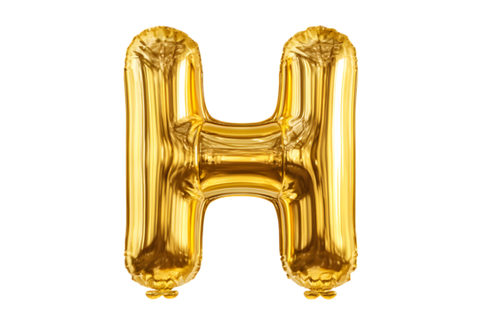 Inflatable golden letter h balloon floating on transparent background, perfect for party decorations, typography, and creative projects - Powered by Adobe