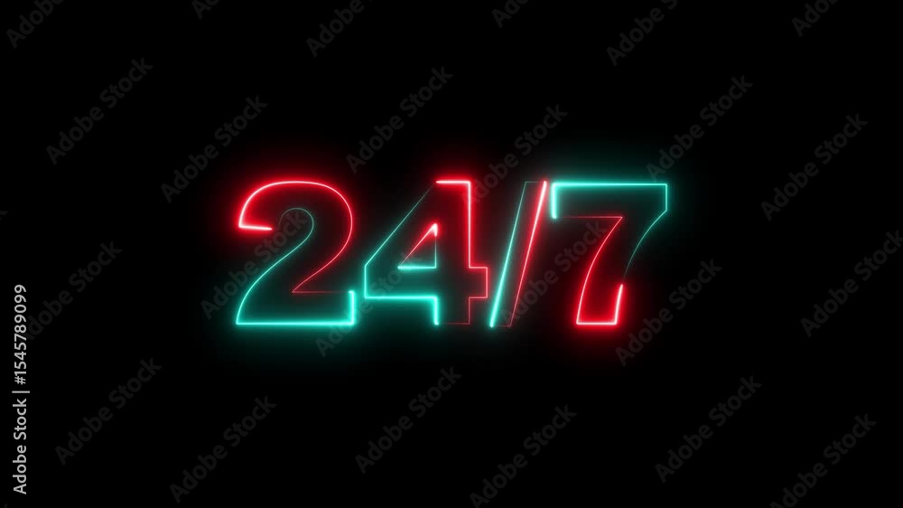 Poster anytime commercial help desk advertisement means help any hour. neon line 24 / 7 shows business alwa