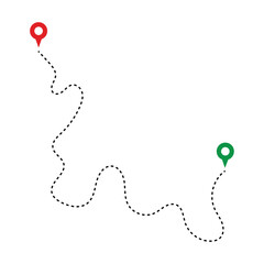 Route Optimization line icon, Route icon between two points with dotted path and location pin. Route location icon in eps 10.