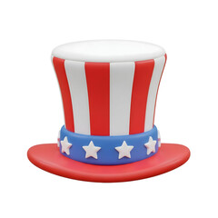 Red, White, and Blue Patriotic Hat with Stars, Iconic Uncle Sam Top Hat Illustration, transparent background