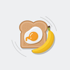Fried Egg on Toast with Banana Breakfast Food Illustration
