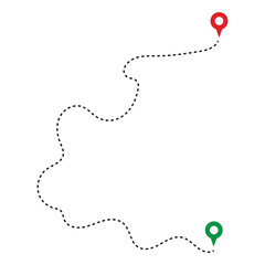 Route Optimization line icon, Route icon between two points with dotted path and location pin. Route location icon in eps 10.