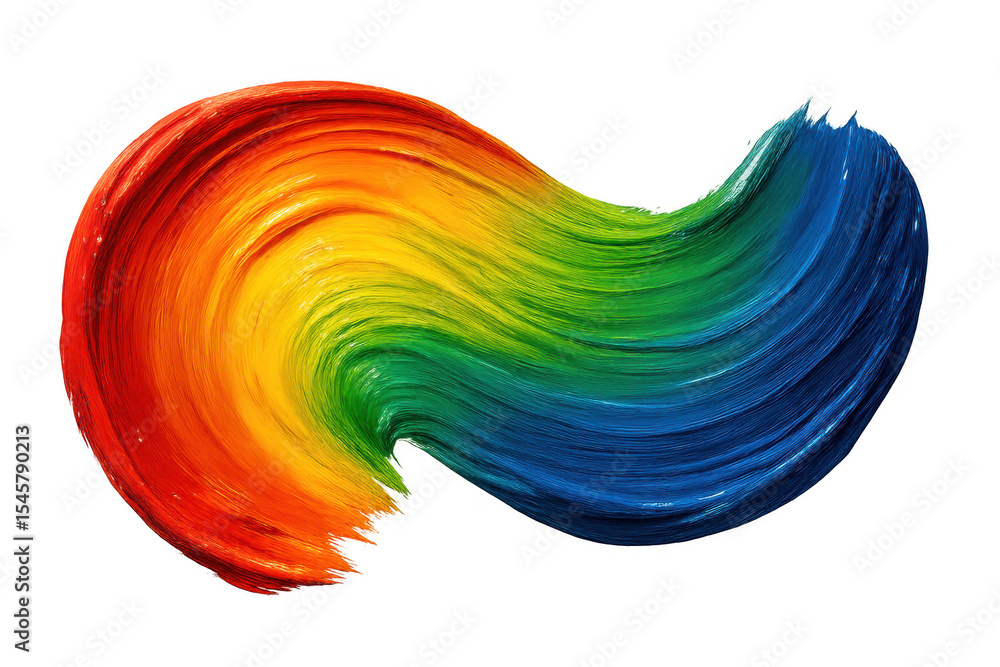 Poster rainbow brushstroke spiraling vibrantly, generating dynamic color spectrum against transparent backd