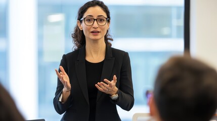 confident sales trainer delivering role-playing exercises in corporate training room
