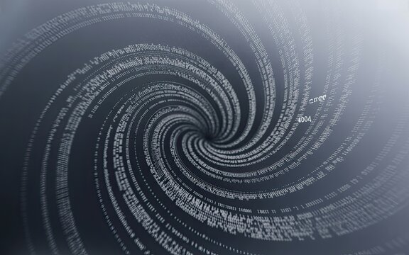 Abstract swirling tunnel of binary code and error messages symbolizing data processing and digital transformation concepts - Powered by Adobe