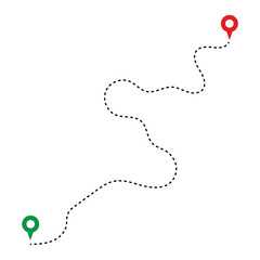 Route Optimization line icon, Route icon between two points with dotted path and location pin. Route location icon in eps 10.