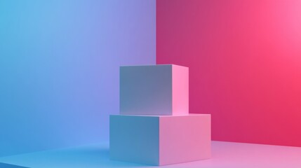 Fototapeta premium Two-Tiered Cube Display on Blue and Pink Background