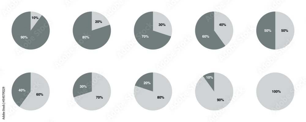 Poster infographic pie chart collection, pie chart icon isolated on transparent background