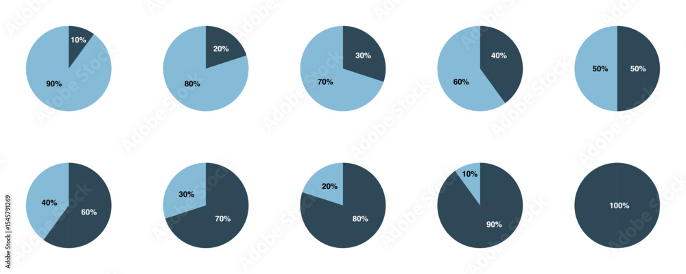 Poster infographic pie chart collection, pie chart icon isolated on transparent background
