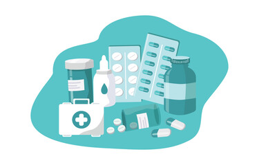 vector illustration in flat style. pharmacy, pills