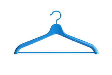 Bright blue hanger icon designed in a minimal cartoon plastic style set against a clean white backdrop