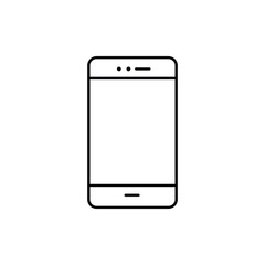 Minimalist black line icon of a smartphone with a blank screen on white background. Ideal for tech apps, mobile UI, presentations, or modern digital communication concepts.