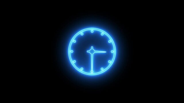 Glowing Neon Blue Clock at 11:55 PM &ndash; Futuristic Light Clock Illustration, Digital Cyberpunk Time Display, Minimal Sci-Fi Aesthetic, Countdown to Midnight Concept Art on Black