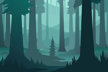 Enchanted Forest A Mystical Teal and Green Silhouette Illustration