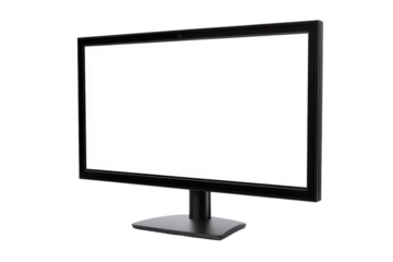 Modern desktop monitor display ready for use in a home office setup with a blank screen