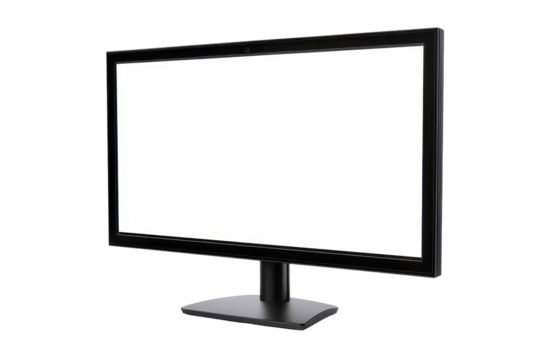 Modern desktop monitor display ready for use in a home office setup with a blank screen