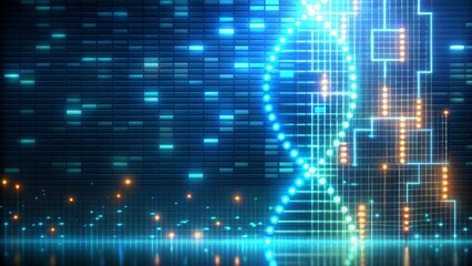 Abstract Futuristic Data Stream Visualization Illuminated Network and Code Sequence on Dark Panel Background