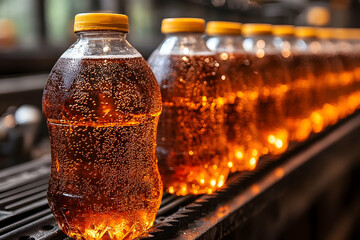 Close-up of Sparkling Beverage Bottles on a Production Line