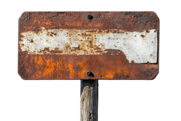 Rusty metal sign displayed in isolation with weathered textures and a blank surface ready for customization or restoration