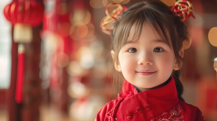 Fototapeta premium chinese new year asian baby girl smiling
