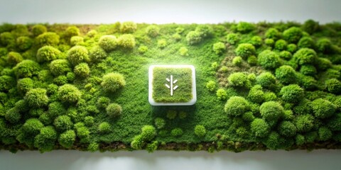 A minimalist symbol of nature's resilience displayed on a vibrant green moss landscape