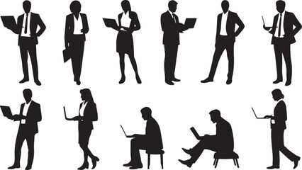 Fototapeta premium Business People Silhouette Set Vector Illustration Office Workers Group