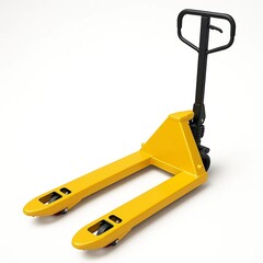 Yellow pallet jack for efficient warehouse material handling.