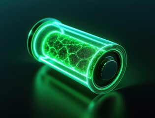 green tech carbon neutral electric concept Glowing battery with green energy design and futuristic elements.