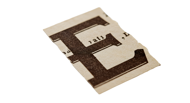 Letter E Cutouts: Torn Magazine & Newspaper Letterforms Photographed for Stop Motion & Collage | High Definition | PNG image with transparent background