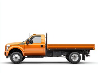 Fototapeta premium Orange Heavy Duty Flatbed Pickup Truck on White Background
