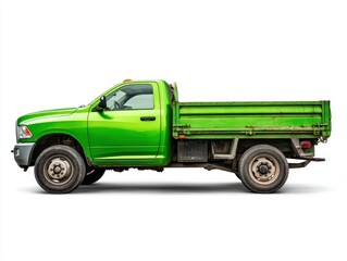 Green Dump Truck on White Background