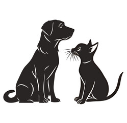 Obraz premium Silhouette of a dog and cat sitting close together, showcasing friendship.