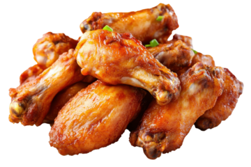 Crispy fried chicken wings stacked on a transparent background showcasing a delicious and savory snack perfect for any occasion