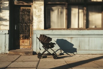 Exterior urban scene featuring a stroller.