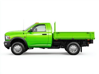 Lime Green Heavy Duty Pickup Truck with Flatbed on White Background