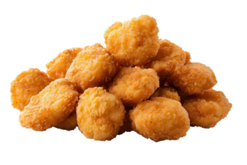 Crispy fried chicken nuggets stacked on a transparent background ready for serving at a casual meal or snack time
