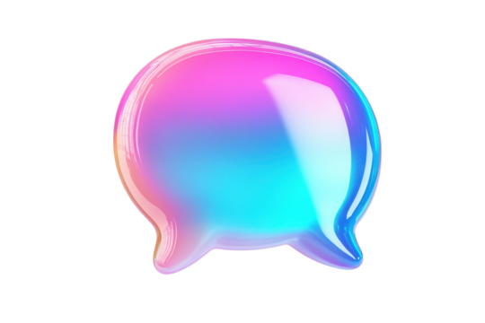 Glossy cartoon speech bubble icon with pastel colors and shiny surface designed for digital communication and social media applications