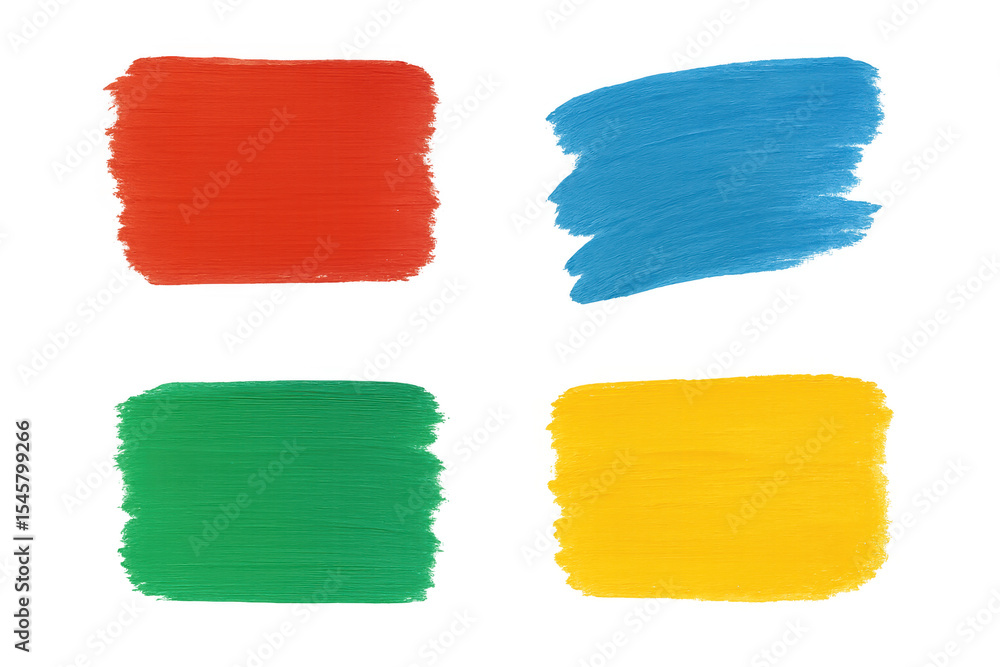 Poster vivid brushstrokes forming rectangular, square color patterns across transparent graphic surface