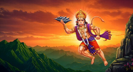 Hanuman Flying with Sanjeevani Mountain – Epic Ramayana Scene