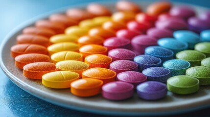 Vibrant tablets in various colors create an eye-catching visual display