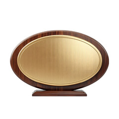 Oval wooden award plaque gold insert isolated on transparent background